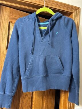 American Eagle Outfitters Blue Hooded Pullover Sweatshirt